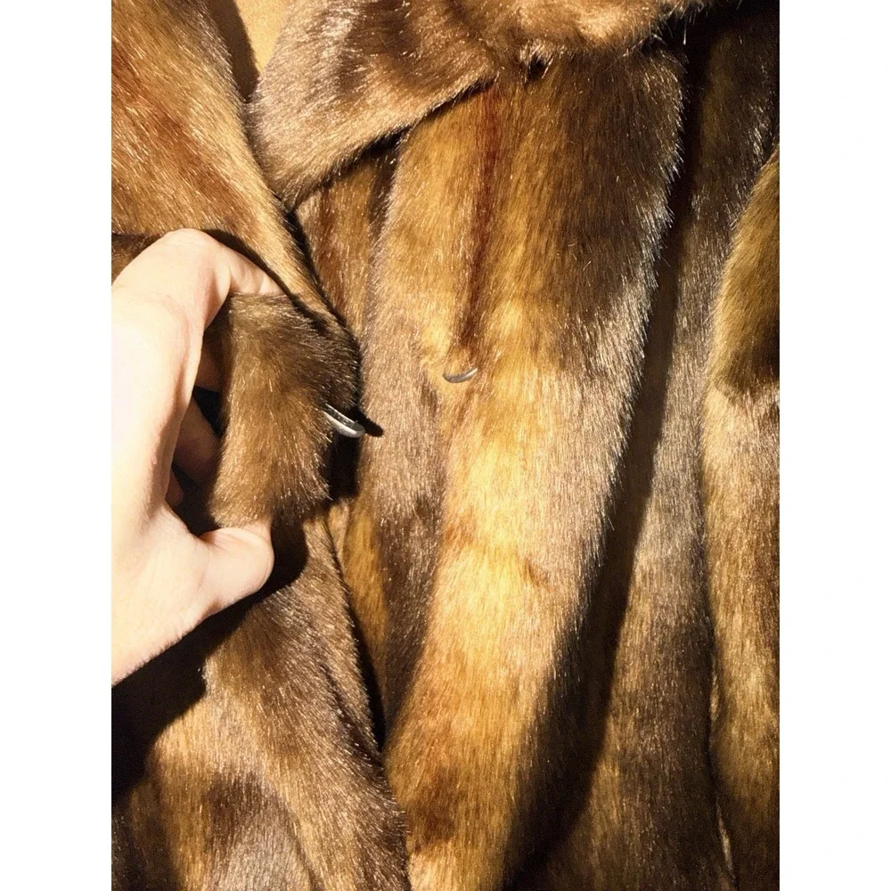Donna Salyers Fabulous Furs Brown Faux Mink Fur Coat Size Large Glamour Mob Wife